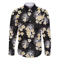 Black Tropical Hawaii Family Matching Tank Maxi Dress and Hawaiian Shirt Seamless Monstera Plumeria Hawaiian Pattern LT14 Dad's Shirt - Long Sleeve Black - Polynesian Pride