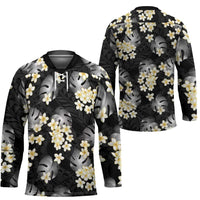 Black Tropical Hawaii Hockey Jersey Seamless Monstera Plumeria Hawaiian Pattern - Polynesian Pride