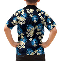 Blue Tropical Hawaii Family Matching Off The Shoulder Long Sleeve Dress and Hawaiian Shirt Seamless Monstera Plumeria Hawaiian Pattern LT14 - Polynesian Pride