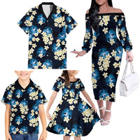 Blue Tropical Hawaii Family Matching Off The Shoulder Long Sleeve Dress and Hawaiian Shirt Seamless Monstera Plumeria Hawaiian Pattern LT14 - Polynesian Pride