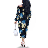 Blue Tropical Hawaii Family Matching Off The Shoulder Long Sleeve Dress and Hawaiian Shirt Seamless Monstera Plumeria Hawaiian Pattern LT14 - Polynesian Pride