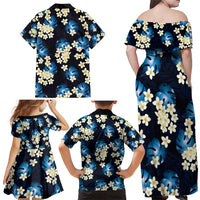 Blue Tropical Hawaii Family Matching Off Shoulder Maxi Dress and Hawaiian Shirt Seamless Monstera Plumeria Hawaiian Pattern LT14 - Polynesian Pride