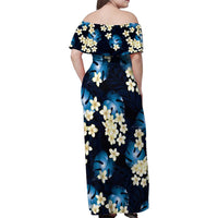 Blue Tropical Hawaii Family Matching Off Shoulder Maxi Dress and Hawaiian Shirt Seamless Monstera Plumeria Hawaiian Pattern LT14 - Polynesian Pride