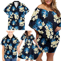 Blue Tropical Hawaii Family Matching Off Shoulder Short Dress and Hawaiian Shirt Seamless Monstera Plumeria Hawaiian Pattern LT14 - Polynesian Pride