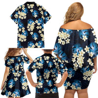 Blue Tropical Hawaii Family Matching Off Shoulder Short Dress and Hawaiian Shirt Seamless Monstera Plumeria Hawaiian Pattern LT14 - Polynesian Pride
