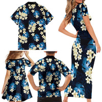 Blue Tropical Hawaii Family Matching Short Sleeve Bodycon Dress and Hawaiian Shirt Seamless Monstera Plumeria Hawaiian Pattern LT14 - Polynesian Pride