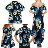Blue Tropical Hawaii Family Matching Summer Maxi Dress and Hawaiian Shirt Seamless Monstera Plumeria Hawaiian Pattern LT14 - Polynesian Pride