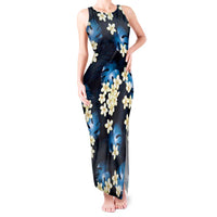 Blue Tropical Hawaii Tank Maxi Dress Seamless Monstera Plumeria Hawaiian Pattern - Polynesian Pride
