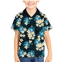 Dark Cyan Tropical Hawaii Family Matching Mermaid Dress and Hawaiian Shirt Seamless Monstera Plumeria Hawaiian Pattern LT14 Son's Shirt Dark Cyan - Polynesian Pride