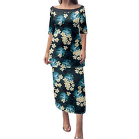 Dark Cyan Tropical Hawaii Family Matching Puletasi and Hawaiian Shirt Seamless Monstera Plumeria Hawaiian Pattern LT14 Mom's Dress Dark Cyan - Polynesian Pride