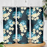 Dark Cyan Tropical Hawaii Skinny Tumbler Seamless Monstera Plumeria Hawaiian Pattern LT14 - Polynesian Pride