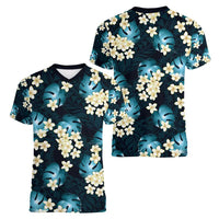 Dark Cyan Tropical Hawaii Women V-Neck T-Shirt Seamless Monstera Plumeria Hawaiian Pattern LT14 - Polynesian Pride