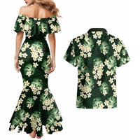 Green Tropical Hawaii Couples Matching Mermaid Dress and Hawaiian Shirt Seamless Monstera Plumeria Hawaiian Pattern LT14 - Polynesian Pride