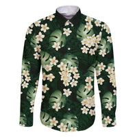Green Tropical Hawaii Family Matching Off The Shoulder Long Sleeve Dress and Hawaiian Shirt Seamless Monstera Plumeria Hawaiian Pattern LT14 Dad's Shirt - Long Sleeve Green - Polynesian Pride