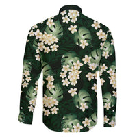 Green Tropical Hawaii Family Matching Off The Shoulder Long Sleeve Dress and Hawaiian Shirt Seamless Monstera Plumeria Hawaiian Pattern LT14 - Polynesian Pride