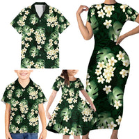Green Tropical Hawaii Family Matching Short Sleeve Bodycon Dress and Hawaiian Shirt Seamless Monstera Plumeria Hawaiian Pattern LT14 - Polynesian Pride