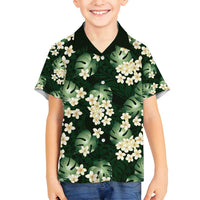 Green Tropical Hawaii Family Matching Tank Maxi Dress and Hawaiian Shirt Seamless Monstera Plumeria Hawaiian Pattern LT14 Son's Shirt Green - Polynesian Pride