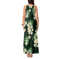 Green Tropical Hawaii Tank Maxi Dress Seamless Monstera Plumeria Hawaiian Pattern - Polynesian Pride