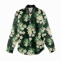 Green Tropical Hawaii Women Casual Shirt Seamless Monstera Plumeria Hawaiian Pattern - Polynesian Pride