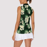 Green Tropical Hawaii Women Sleeveless Polo Shirt Seamless Monstera Plumeria Hawaiian Pattern LT14 - Polynesian Pride