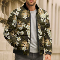 Gold Tropical Hawaii Bomber Puffer Jacket Seamless Monstera Plumeria Hawaiian Pattern - Polynesian Pride