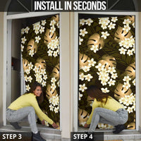 Gold Tropical Hawaii Door Cover Seamless Monstera Plumeria Hawaiian Pattern - Polynesian Pride