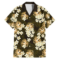 Gold Tropical Hawaii Family Matching Mermaid Dress and Hawaiian Shirt Seamless Monstera Plumeria Hawaiian Pattern LT14 Dad's Shirt - Short Sleeve Gold - Polynesian Pride