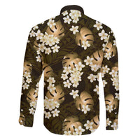 Gold Tropical Hawaii Family Matching Off The Shoulder Long Sleeve Dress and Hawaiian Shirt Seamless Monstera Plumeria Hawaiian Pattern LT14 - Polynesian Pride