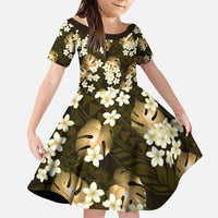 Gold Tropical Hawaii Family Matching Puletasi and Hawaiian Shirt Seamless Monstera Plumeria Hawaiian Pattern LT14 Daughter's Dress Gold - Polynesian Pride