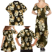 Gold Tropical Hawaii Family Matching Summer Maxi Dress and Hawaiian Shirt Seamless Monstera Plumeria Hawaiian Pattern LT14 - Polynesian Pride