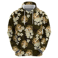Gold Tropical Hawaii Hoodie Seamless Monstera Plumeria Hawaiian Pattern - Polynesian Pride