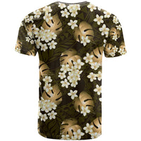 Gold Tropical Hawaii T Shirt Seamless Monstera Plumeria Hawaiian Pattern - Polynesian Pride