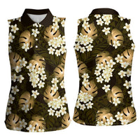 Gold Tropical Hawaii Women Sleeveless Polo Shirt Seamless Monstera Plumeria Hawaiian Pattern LT14 - Polynesian Pride