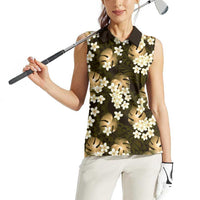 Gold Tropical Hawaii Women Sleeveless Polo Shirt Seamless Monstera Plumeria Hawaiian Pattern LT14 - Polynesian Pride