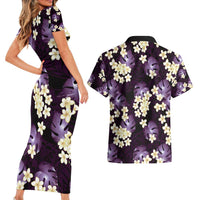 Purple Tropical Hawaii Couples Matching Short Sleeve Bodycon Dress and Hawaiian Shirt Seamless Monstera Plumeria Hawaiian Pattern LT14 - Polynesian Pride