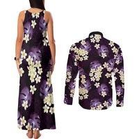 Purple Tropical Hawaii Couples Matching Tank Maxi Dress and Long Sleeve Button Shirt Seamless Monstera Plumeria Hawaiian Pattern LT14 - Polynesian Pride