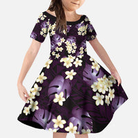 Purple Tropical Hawaii Family Matching Long Sleeve Bodycon Dress and Hawaiian Shirt Seamless Monstera Plumeria Hawaiian Pattern LT14 Daughter's Dress Purple - Polynesian Pride