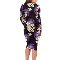 Purple Tropical Hawaii Family Matching Long Sleeve Bodycon Dress and Hawaiian Shirt Seamless Monstera Plumeria Hawaiian Pattern LT14 - Polynesian Pride