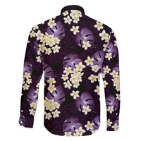 Purple Tropical Hawaii Family Matching Off The Shoulder Long Sleeve Dress and Hawaiian Shirt Seamless Monstera Plumeria Hawaiian Pattern LT14 - Polynesian Pride