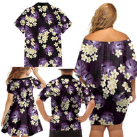 Purple Tropical Hawaii Family Matching Off Shoulder Short Dress and Hawaiian Shirt Seamless Monstera Plumeria Hawaiian Pattern LT14 - Polynesian Pride