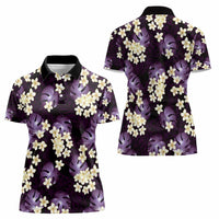 Purple Tropical Hawaii Women Polo Shirt Seamless Monstera Plumeria Hawaiian Pattern - Polynesian Pride