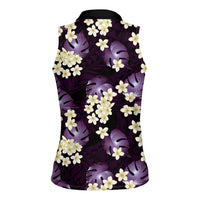 Purple Tropical Hawaii Women Sleeveless Polo Shirt Seamless Monstera Plumeria Hawaiian Pattern LT14 - Polynesian Pride