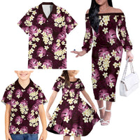 Pink Tropical Hawaii Family Matching Off The Shoulder Long Sleeve Dress and Hawaiian Shirt Seamless Monstera Plumeria Hawaiian Pattern LT14 - Polynesian Pride