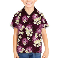 Pink Tropical Hawaii Family Matching Off The Shoulder Long Sleeve Dress and Hawaiian Shirt Seamless Monstera Plumeria Hawaiian Pattern LT14 Son's Shirt Pink - Polynesian Pride