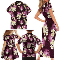 Pink Tropical Hawaii Family Matching Short Sleeve Bodycon Dress and Hawaiian Shirt Seamless Monstera Plumeria Hawaiian Pattern LT14 - Polynesian Pride