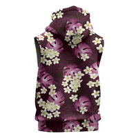 Pink Tropical Hawaii Sleeveless Zip Hoodie Seamless Monstera Plumeria Hawaiian Pattern - Polynesian Pride