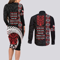Aotearoa Toitu Te Tiriti Couples Matching Long Sleeve Bodycon Dress and Long Sleeve Button Shirt Honour The Treaty Maori Haka LT14 - Polynesian Pride