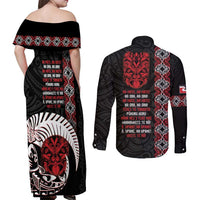 Aotearoa Toitu Te Tiriti Couples Matching Off Shoulder Maxi Dress and Long Sleeve Button Shirt Honour The Treaty Maori Haka LT14 - Polynesian Pride