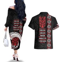 Aotearoa Toitu Te Tiriti Couples Matching Off The Shoulder Long Sleeve Dress and Hawaiian Shirt Honour The Treaty Maori Haka LT14 - Polynesian Pride
