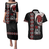 Aotearoa Toitu Te Tiriti Couples Matching Puletasi and Hawaiian Shirt Honour The Treaty Maori Haka LT14 Black - Polynesian Pride